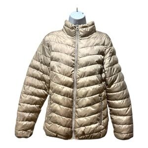Keren Hart Lightweight Puffer Jacket Beige Zip Front Size L